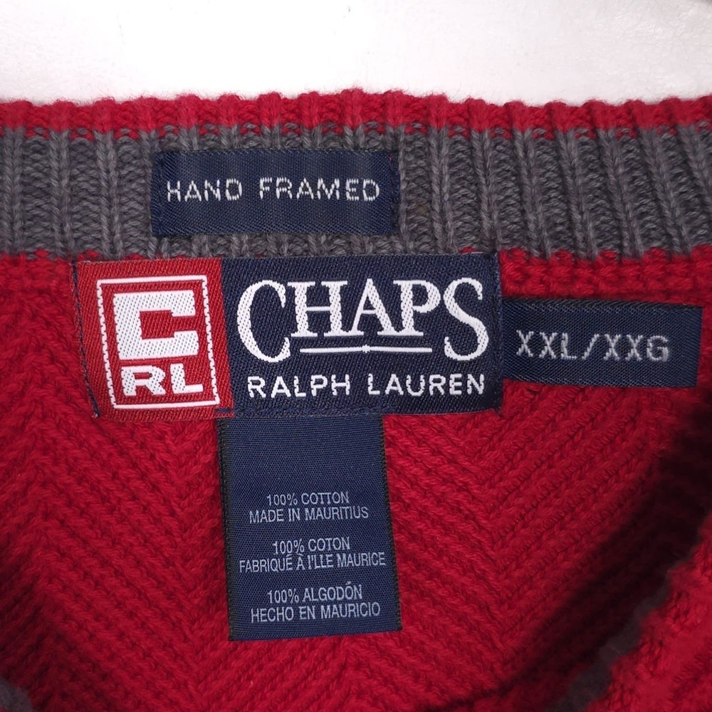 Vintage CHAPS RALPH‎ LAUREN Cotton Chevron Knit Sweater XXL Hand Framed 506210